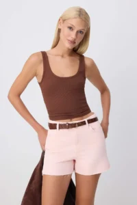 TRENDYOLMİLLA PINK Arched 100% Cotton slit City Shorts - Image 2
