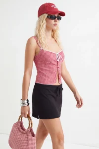 TRENDYOLMİLLA Black Plain Lacing Detailed Regular Waist Cotton Flexible Knitting Shorts Skirt - Image 2