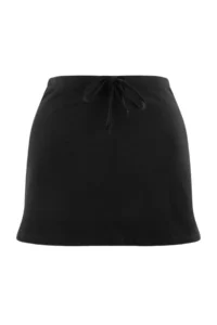 TRENDYOLMİLLA Black Plain Lacing Detailed Regular Waist Cotton Flexible Knitting Shorts Skirt - Image 8