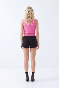 TRENDYOLMİLLA Black Plain Ribbon Detailed Regular Waist interlock Knitting Shorts & Bermuda - Image 5