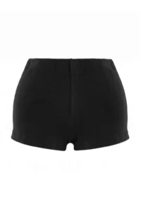 TRENDYOLMİLLA Black Plain Ribbon Detailed Regular Waist interlock Knitting Shorts & Bermuda - Image 9