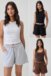 TRENDYOLMİLLA Black-Gray-Brown Beli tied up Shorts & Bermuda