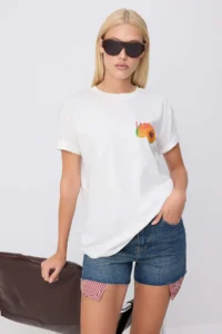 TRENDYOLMİLLA WHITE Printed Oversized Crew Neck Standard Sleeve Short 100% Cotton Knitting T-Shirt