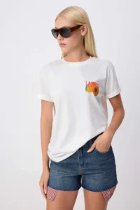 TRENDYOLMİLLA WHITE Printed Oversized Crew Neck Standard Sleeve Short 100% Cotton Knitting T-Shirt - Image 2