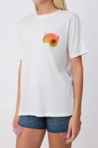 TRENDYOLMİLLA WHITE Printed Oversized Crew Neck Standard Sleeve Short 100% Cotton Knitting T-Shirt - Image 3