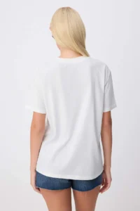TRENDYOLMİLLA WHITE Printed Oversized Crew Neck Standard Sleeve Short 100% Cotton Knitting T-Shirt - Image 4