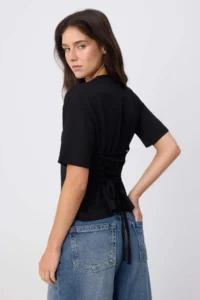 TRENDYOLMİLLA Black Plain Fitted Crew Neck Standard Sleeve Short 100% Cotton Knitting T-Shirt - Image 2
