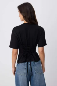 TRENDYOLMİLLA Black Plain Fitted Crew Neck Standard Sleeve Short 100% Cotton Knitting T-Shirt - Image 4