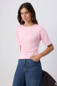 TRENDYOLMİLLA PINK Plain Fitted Crew Neck Standard Sleeve Short 100% Cotton Knitting T-Shirt