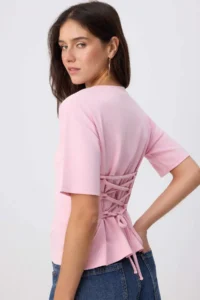 TRENDYOLMİLLA PINK Plain Fitted Crew Neck Standard Sleeve Short 100% Cotton Knitting T-Shirt - Image 2