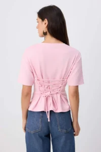 TRENDYOLMİLLA PINK Plain Fitted Crew Neck Standard Sleeve Short 100% Cotton Knitting T-Shirt - Image 4