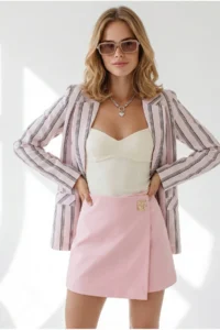 Olalook Women's Powder Striped Lined Linen Blazer Jacket CKT- - Image 2