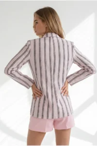 Olalook Women's Powder Striped Lined Linen Blazer Jacket CKT- - Image 5
