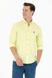 US Polo Assn. Men Neon Yellow Long Sleeve Basic Shirt