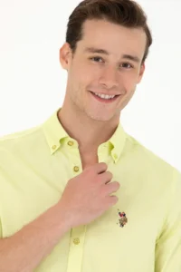 US Polo Assn. Men Neon Yellow Long Sleeve Basic Shirt - Image 2