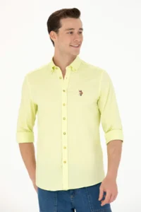 US Polo Assn. Men Neon Yellow Long Sleeve Basic Shirt - Image 3