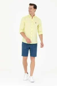 US Polo Assn. Men Neon Yellow Long Sleeve Basic Shirt - Image 4
