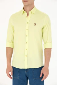 US Polo Assn. Men Neon Yellow Long Sleeve Basic Shirt - Image 6