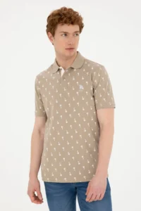 US Polo Assn. Men Regular Fit Polo Shirt Collar Light Khaki T-Shirt - Image 3
