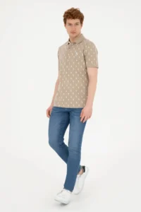 US Polo Assn. Men Regular Fit Polo Shirt Collar Light Khaki T-Shirt - Image 4