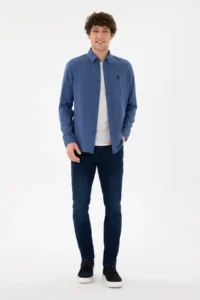 US Polo Assn. Men Indigo Long Sleeve Basic Shirt - Image 4
