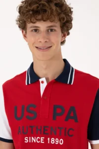 US Polo Assn. Men Regular Fit Red Polo Shirt Collar T-Shirt - Image 2