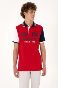 US Polo Assn. Men Regular Fit Red Polo Shirt Collar T-Shirt - Image 3