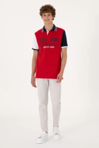 US Polo Assn. Men Regular Fit Red Polo Shirt Collar T-Shirt - Image 4