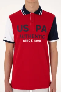 US Polo Assn. Men Regular Fit Red Polo Shirt Collar T-Shirt - Image 6