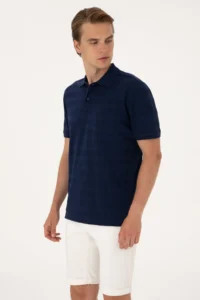 US Polo Assn. Men Regular Fit NAVY BLUE Polo Shirt Collar textured T-Shirt - Image 3