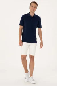 US Polo Assn. Men Regular Fit NAVY BLUE Polo Shirt Collar textured T-Shirt - Image 4