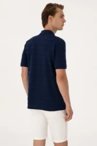 US Polo Assn. Men Regular Fit NAVY BLUE Polo Shirt Collar textured T-Shirt - Image 5