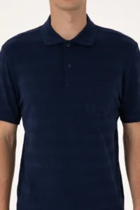 US Polo Assn. Men Regular Fit NAVY BLUE Polo Shirt Collar textured T-Shirt - Image 6
