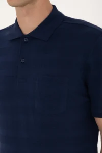 US Polo Assn. Men Regular Fit NAVY BLUE Polo Shirt Collar textured T-Shirt - Image 7