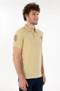 US Polo Assn. Men slim Fit Polo Shirt Collar Light Khaki Basic T-Shirt - Image 2