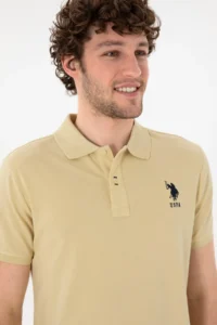 US Polo Assn. Men slim Fit Polo Shirt Collar Light Khaki Basic T-Shirt - Image 3
