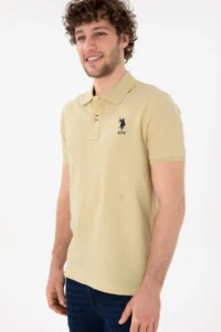 US Polo Assn. Men slim Fit Polo Shirt Collar Light Khaki Basic T-Shirt - Image 4