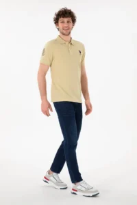 US Polo Assn. Men slim Fit Polo Shirt Collar Light Khaki Basic T-Shirt - Image 5