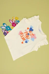 US Polo Assn. Girls' Cream Crew Neck Cotton Frilly Heart Printed T-Shirt - Image 3