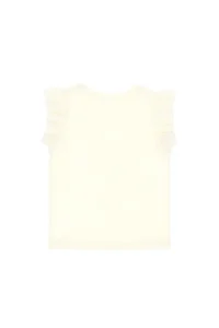 US Polo Assn. Girls' Cream Crew Neck Cotton Frilly Heart Printed T-Shirt - Image 5