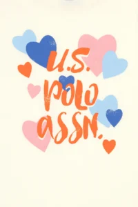 US Polo Assn. Girls' Cream Crew Neck Cotton Frilly Heart Printed T-Shirt - Image 6