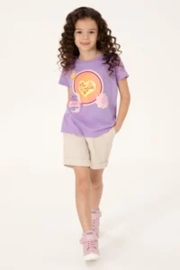 US Polo Assn. Girls' Lilac Crew Neck Printed Cotton T-Shirt - Image 2