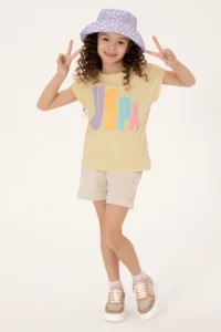 US Polo Assn. Girls' Light Khaki Crew Neck Cotton Colorful Uspa Printed T-Shirt - Image 2