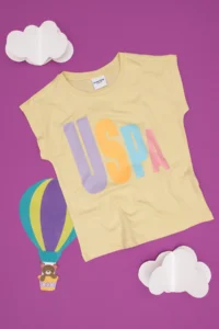 US Polo Assn. Girls' Light Khaki Crew Neck Cotton Colorful Uspa Printed T-Shirt - Image 3
