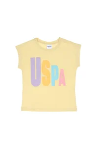 US Polo Assn. Girls' Light Khaki Crew Neck Cotton Colorful Uspa Printed T-Shirt - Image 4