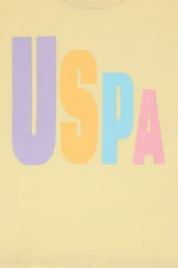 US Polo Assn. Girls' Light Khaki Crew Neck Cotton Colorful Uspa Printed T-Shirt - Image 6