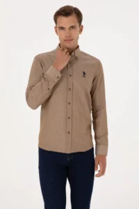 US Polo Assn. Men Khaki Long Sleeve Basic Shirt