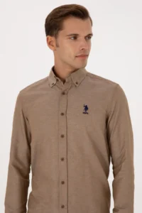 US Polo Assn. Men Khaki Long Sleeve Basic Shirt - Image 2