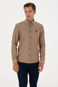 US Polo Assn. Men Khaki Long Sleeve Basic Shirt - Image 3