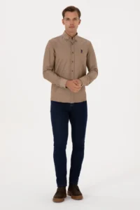 US Polo Assn. Men Khaki Long Sleeve Basic Shirt - Image 4